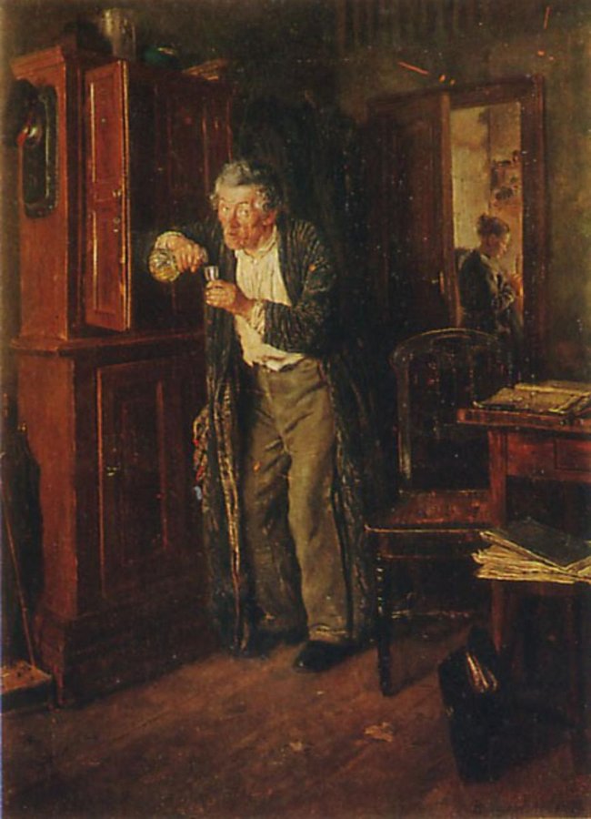 "Тихонько от жены". Художник Владимир Маковский, 1872 год