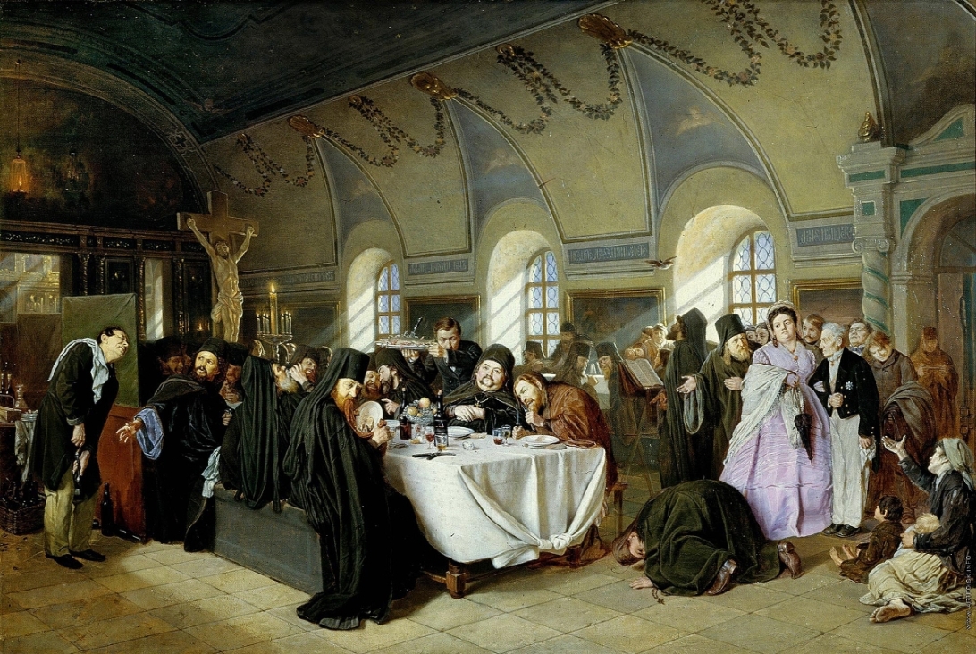 "Монастырская трапеза". Художник Василий Петров, 1865-1886 годы