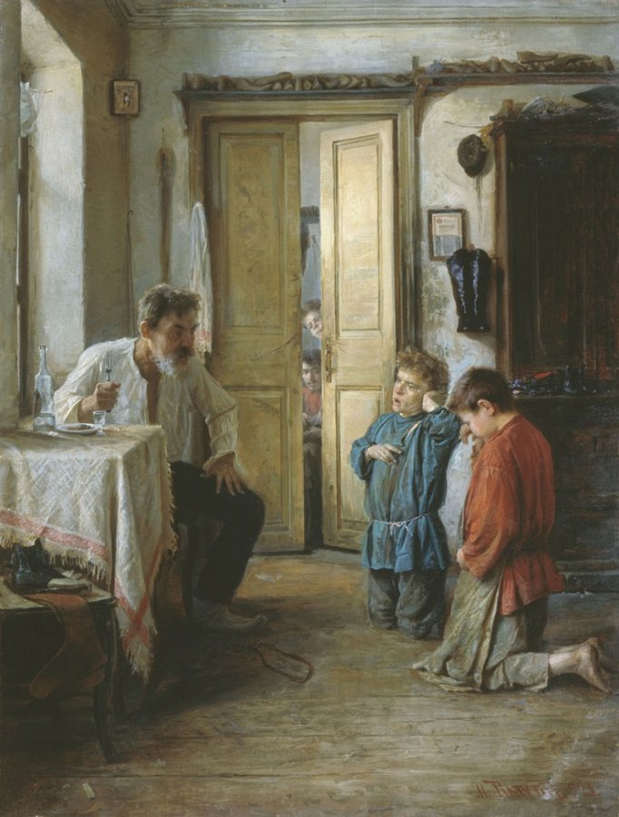 "Воспитатель". Художник Михаил Ватутин, 1892 год. Пьянство сапожников стало притчей по языцех...