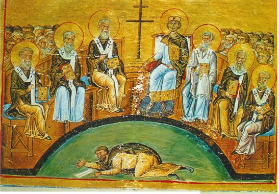 VII Вселенский Собор. Миниатюра из Минология Василия II, 976-1025 года