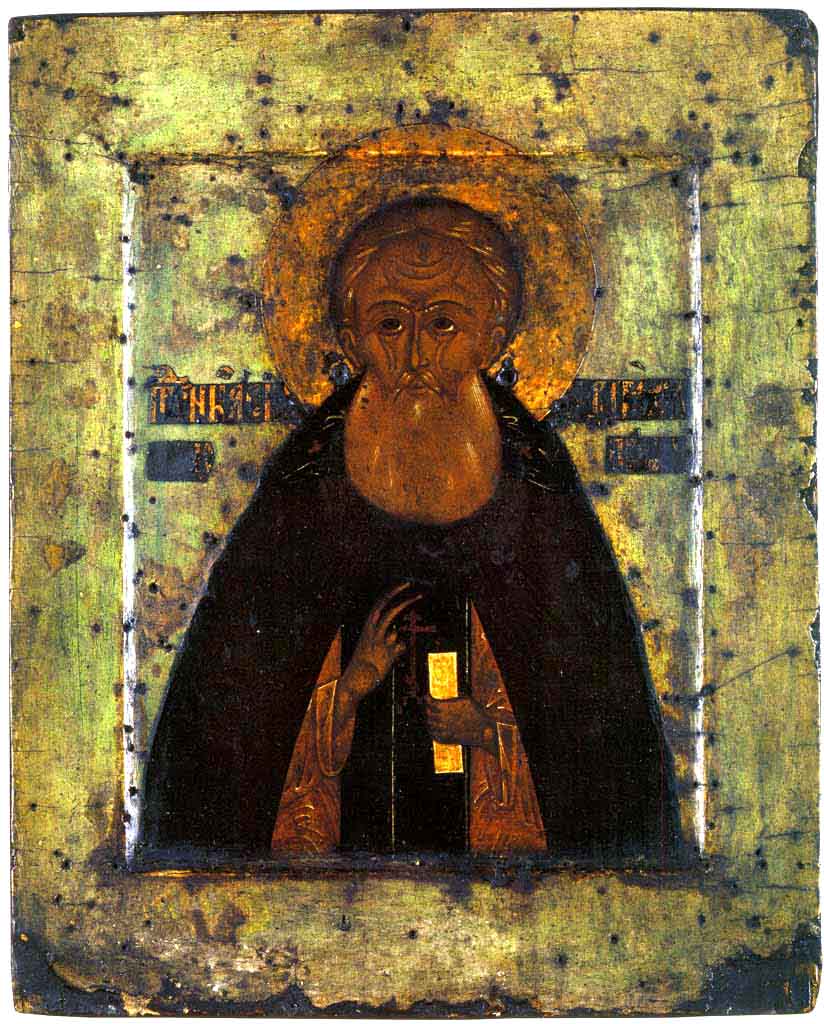 Преподобный Александр Свирский. Икона, середина XVI века. Мастерская Александрова Свирского монастыря