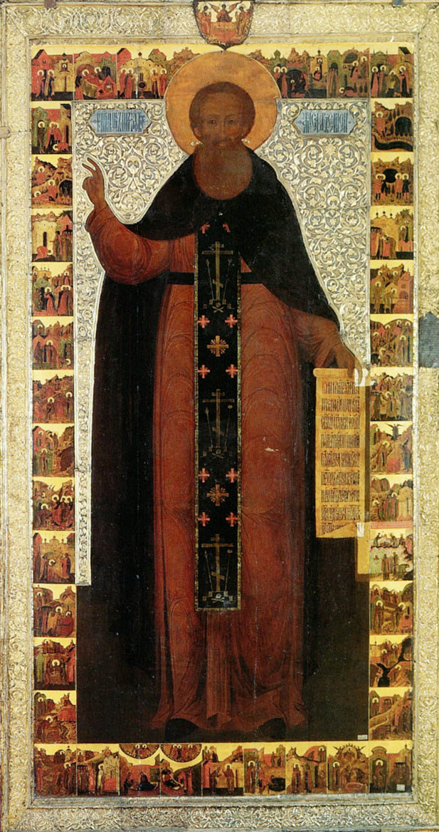 Преподобный Александр Свирский. Икона с житием,  1655 год