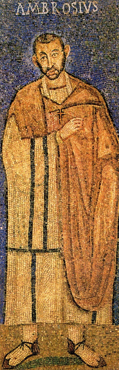 Святитель Амвросий Медиоланский. Часовня св. Виктора (San Vittore in Ciel d|oro) церкви святителя Амвросия. Милан. Мозаика,  V век.