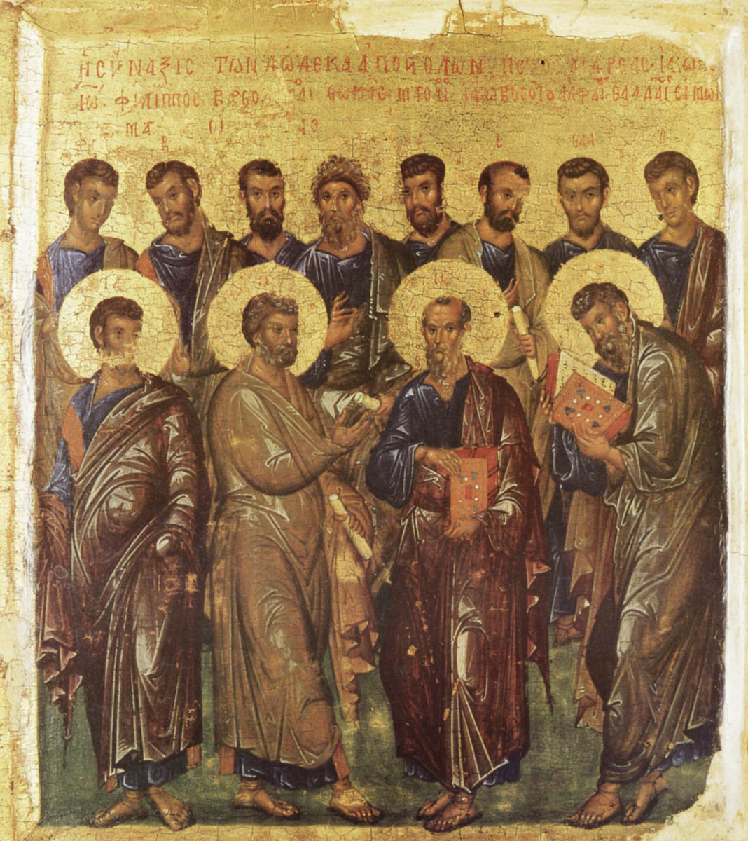 Собор святых апостолов. Икона, 1-я четверть XIV века. Византия