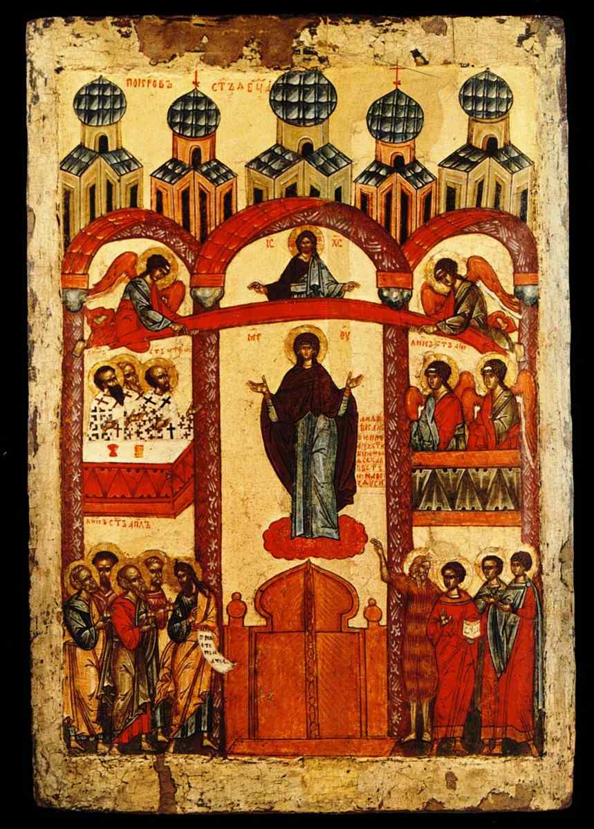 Покров Пресвятой Богородицы. Икона, XV век. Великий Новгород