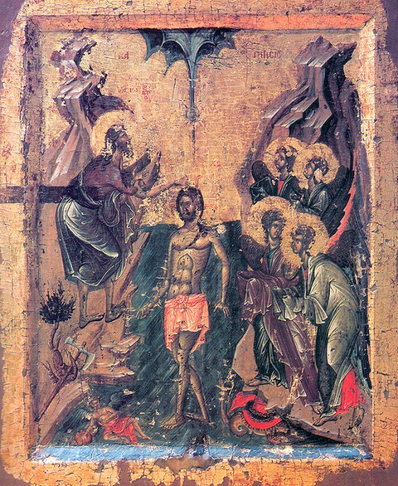 Крещение Господне. Икона, первая половина XIV век. Греция