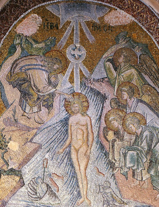 Крещение Господне. Мозаика кафоликон монастыря Хора, 1316–1321 годы. Визаинтия
