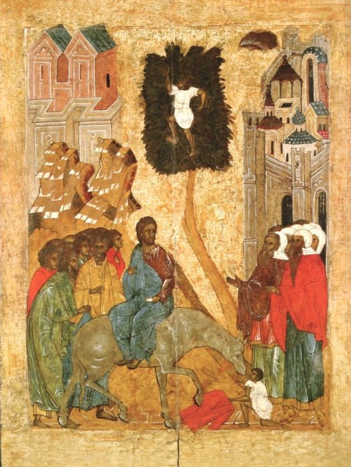Вход Господень в Иерусалим. Икона, XVI век. Псковский государственный объединенный историко-архитектурный и художественный музей-заповедник