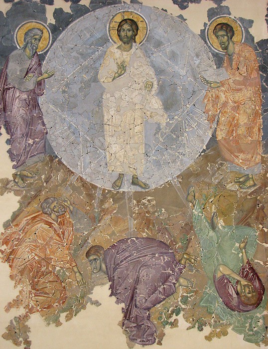 Преображение Господне. Фреска, XIV век. Церковь Преображения (Спас на Ковалеве), Великий Новгород