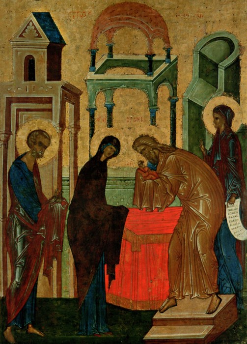 Сретение Господне. Икона, около 1497 года. Из иконостаса Успенского собора Кирилло-Белозерского монастыря, Кирилло-Белозерский музей-заповедник