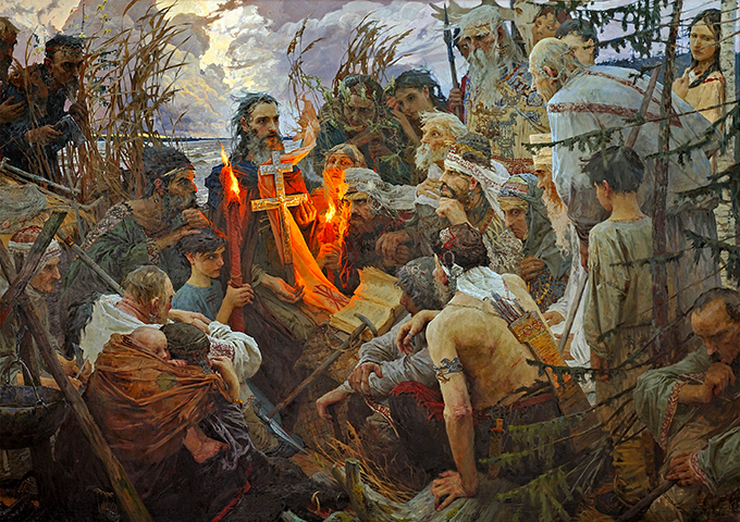 Святой Леонтий, епископ Ростовский проповедует язычникам Художник Евгений Моргун