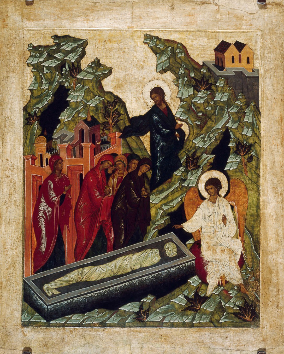 Жены Мироносицы. Икона. Москва, 2-я половина XVI века (Макарьевская иконописная мастерская