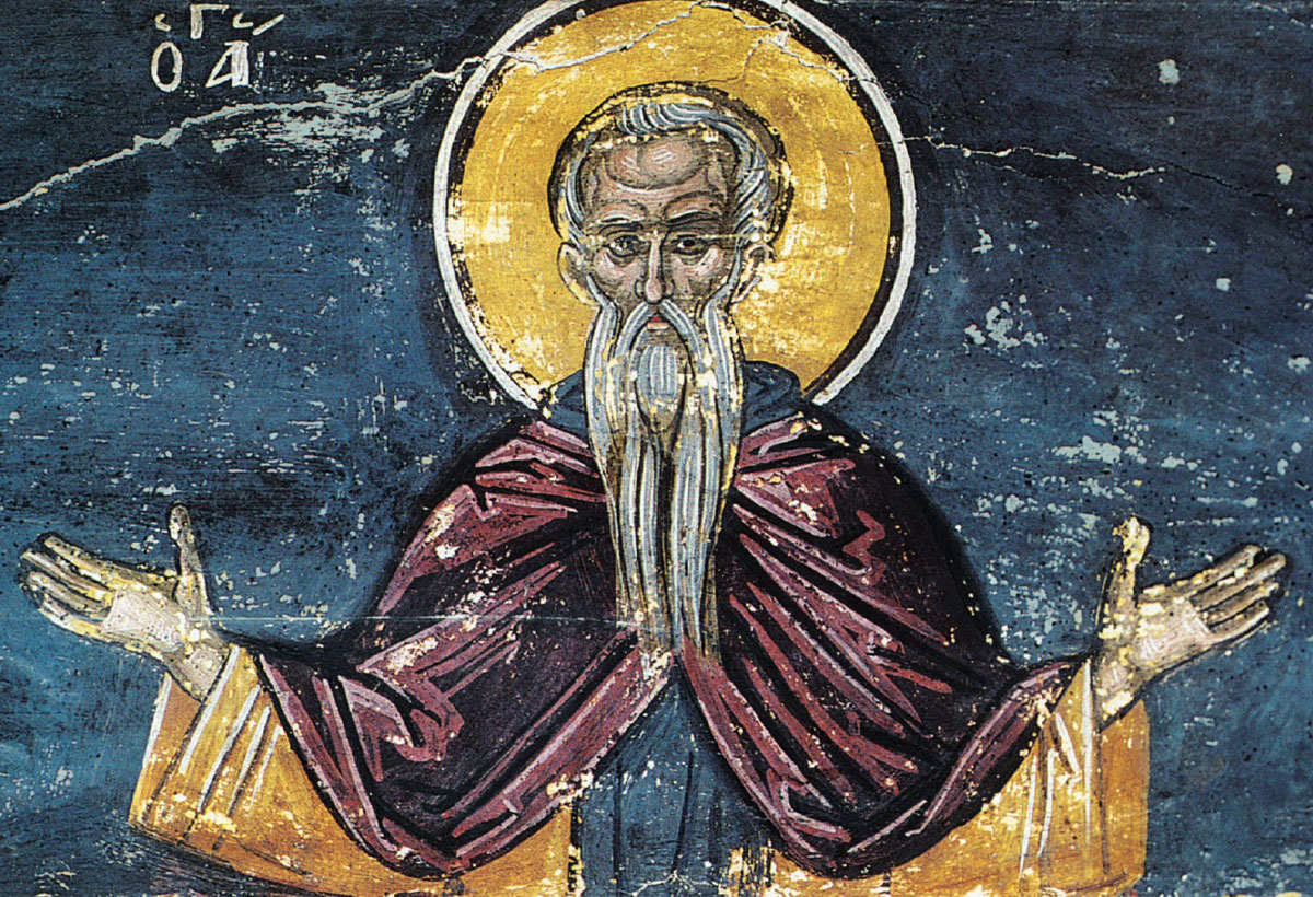 Преподобный Пимен Великий. Фреска, 1547 год. Афон, Дионисиат