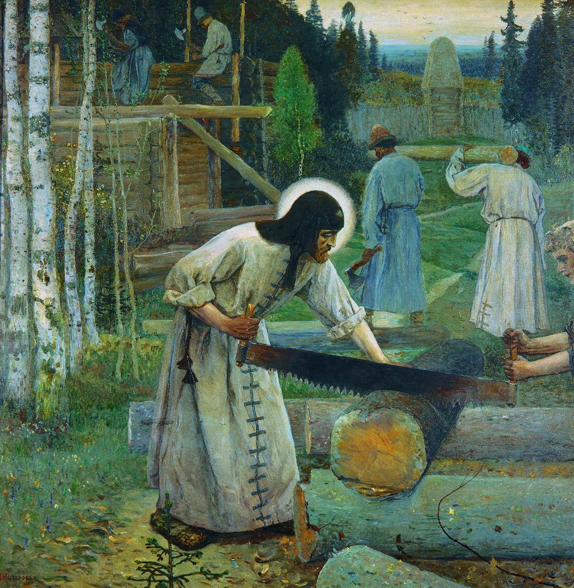 "Труды Преподобного Сергия". Художник Михаил Нестеров, 1896-1897 годы