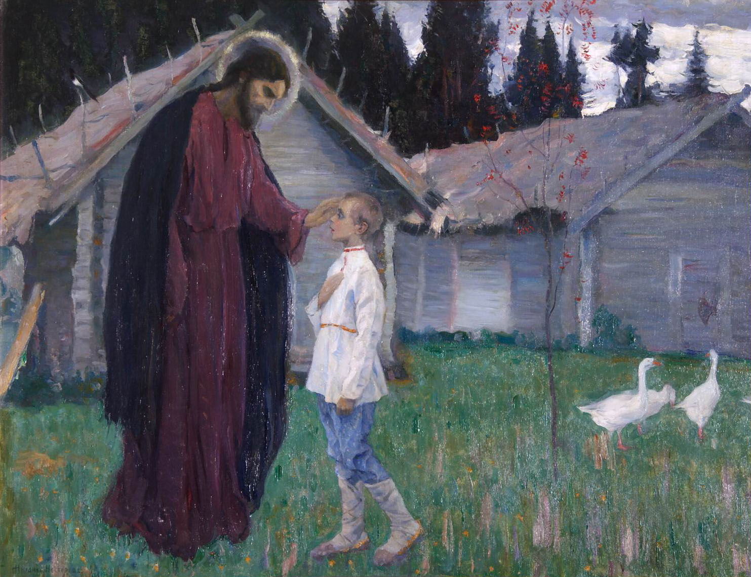 "Христос, благословляющий отрока Варфоломея". Художник Михаил Нестеров, 1926