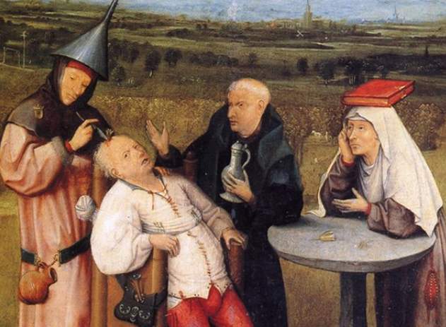 Удаление камней глупости. Картина. Иеороним Босх, 1475-1480