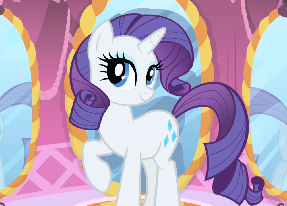 Рарити (Rarity). Шьет платья. Высокомерная, капризная, но в мультфильме олицетворяет щедрость. Любит моду и наряды, помешана на внешнем виде и роскоши