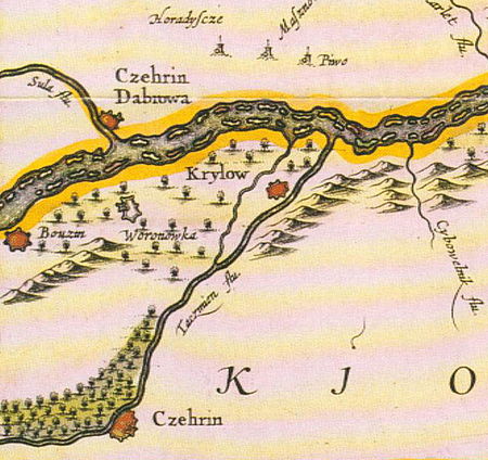Район Чигирина и Бужина на карте Киевского воеводства. Ян Янссон. Амстердам, около 1663 года