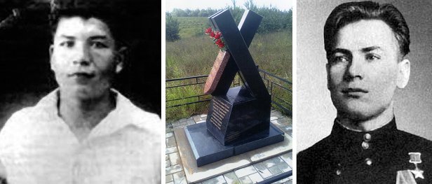 Алесей Соколов (слева), Виктор Чернышенко (справа) и памятник героям и их подвигу