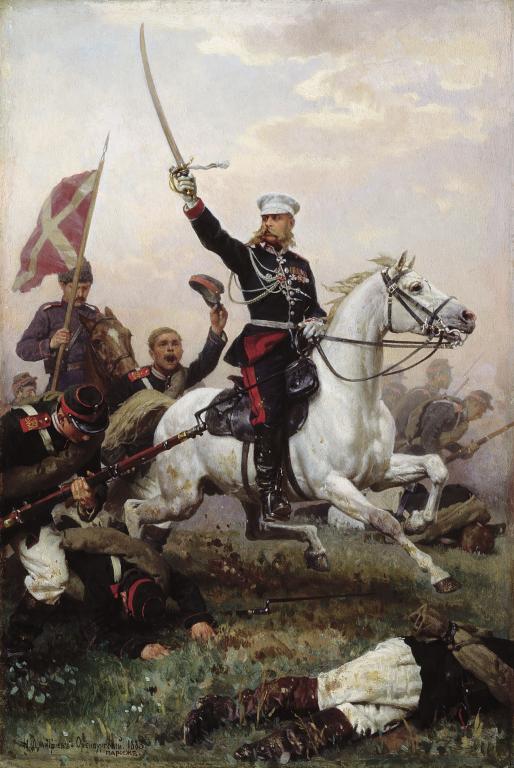 Генерал Михаил Скобелев на белой лошади во время Русско-турецкой войне (1877 - 1878). Художник Николай Дмитриев-Оренбурский (1883)