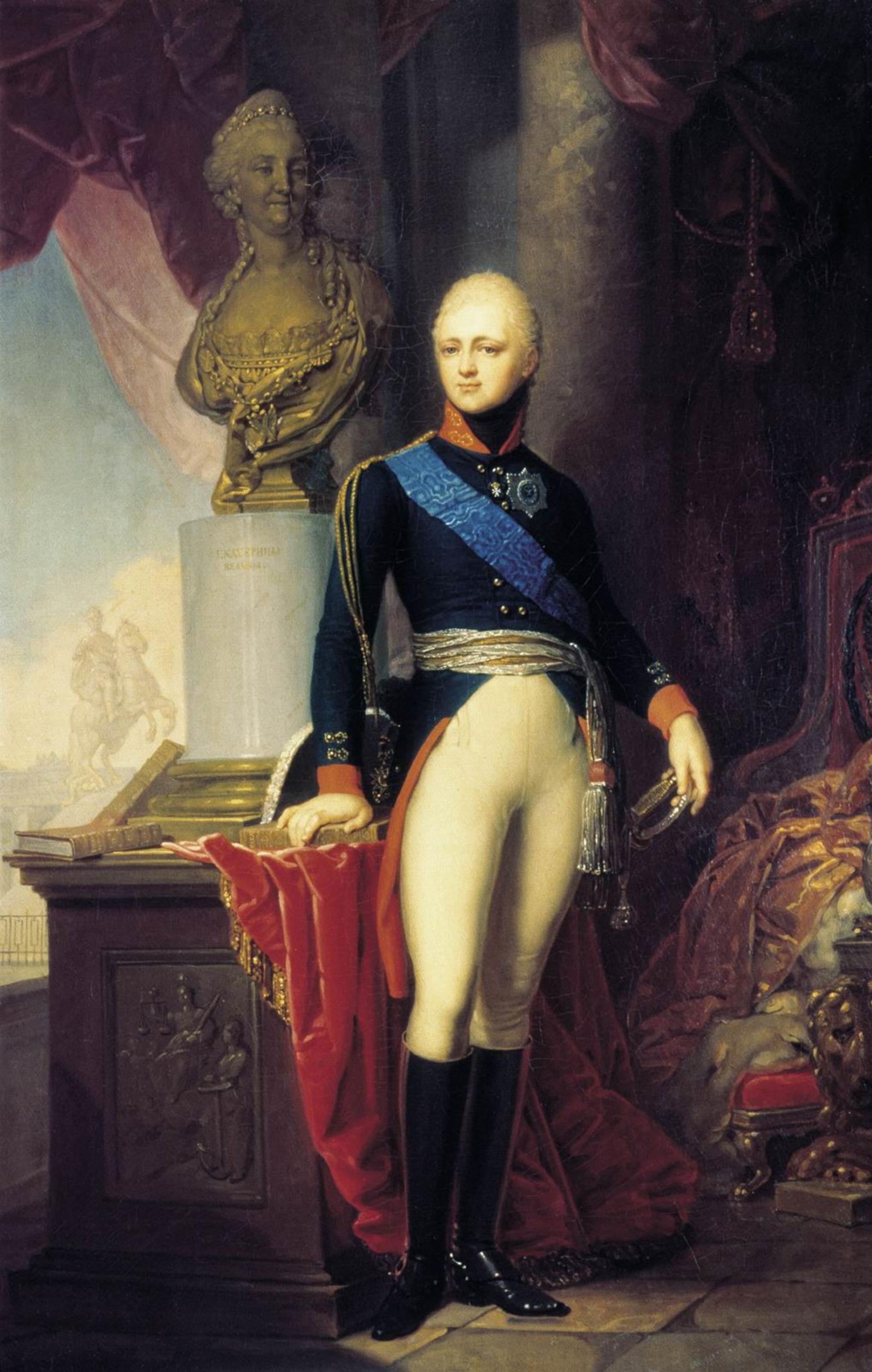 Парадный портрет Александра I на фоне бюста Екатерины Великой, 1802-1803. Художник В.Л. Боровиковский