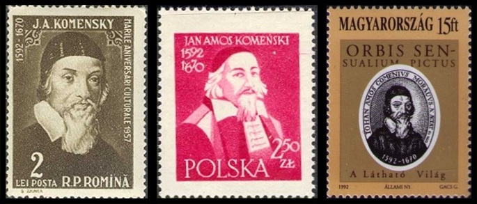 Ян Коменский на европейских марках