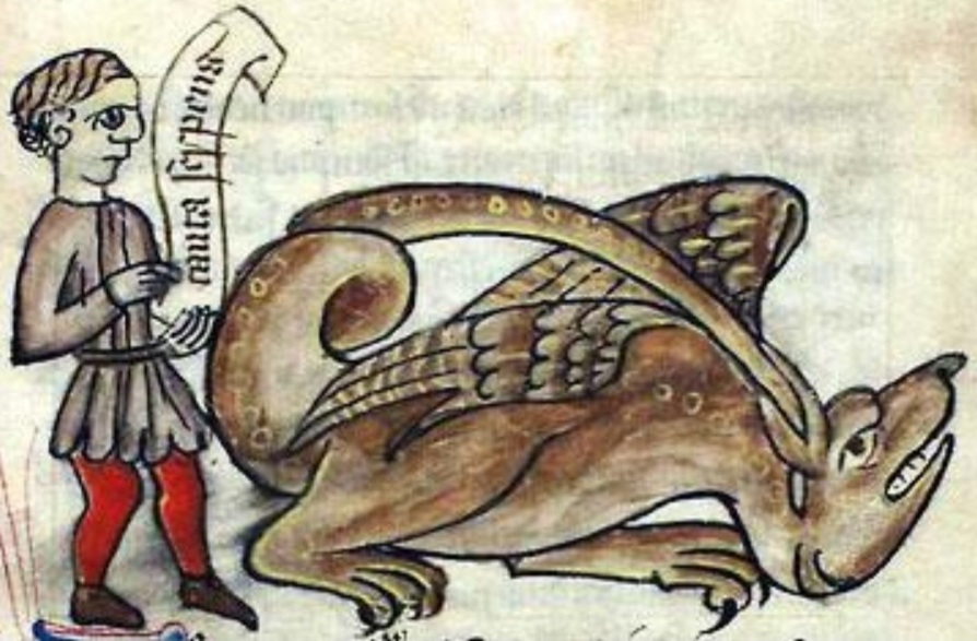 Средневековая книжная миниатюра, изображающая аспа (аспида)