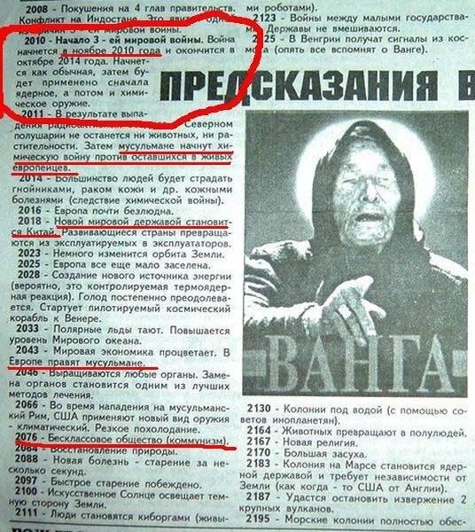 Лжепророчества Ванги на различные годы. Несмотря на это, люди продолжают верить, что Ванга истинная пророчица