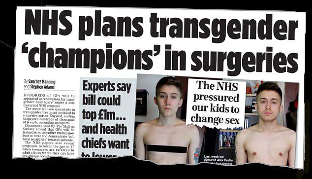 Подпись к картинке: Только на прошлой неделе мы (газета Daily Mail - прим. переводчика) раскрыли тот факт, что Национальная система здравоохранения Великобритании планирует обучение сотен педиатров, которые станут "продвигать" трансгендерность. По сути, они актёры, они яркие и невероятные! Это в именно то, чего хотят дети".