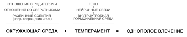 Совокупность факторов, которые могут привести к формированию однополого влечения. Источник: David Blakeslee, Psy. D., quoted by Dr. Julie Hamilton